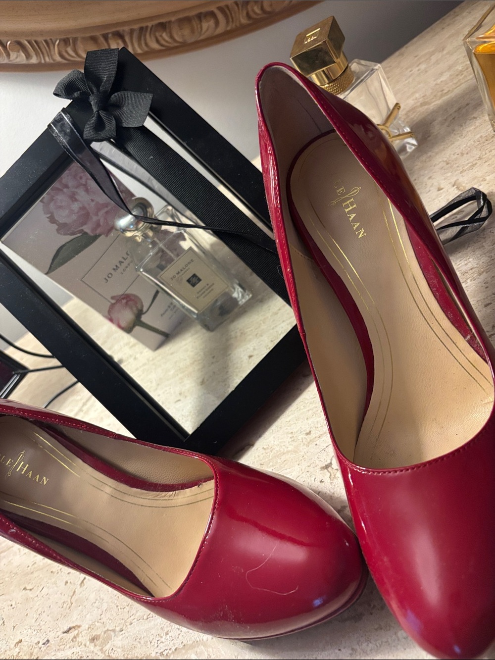 Cole Haan Burgundy Patent Leather Round-Toe Heels